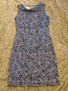 Katherine Way Navy & White Sleeveless Patterned Shift Dress